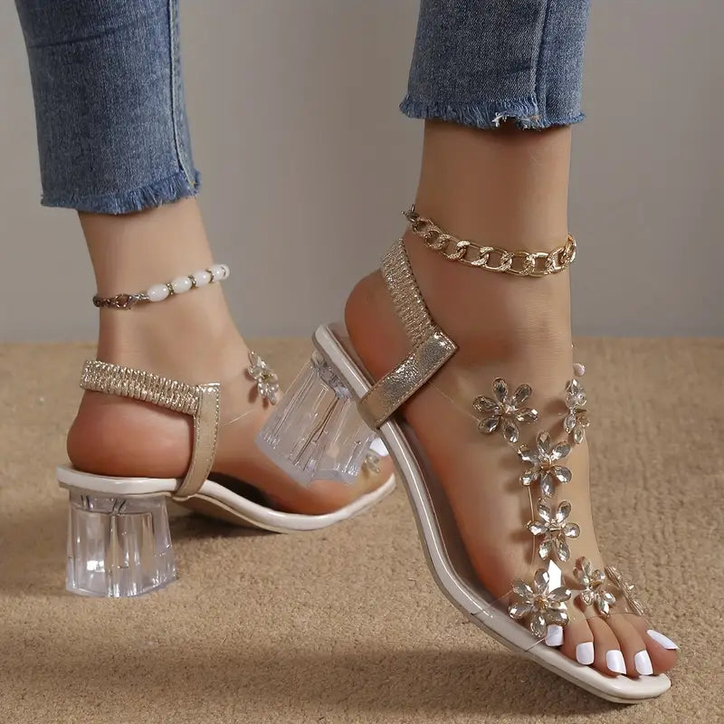 🔥Last Day Promotion 50% OFF - Women's Flower Rhinestone Block Heel Sandals