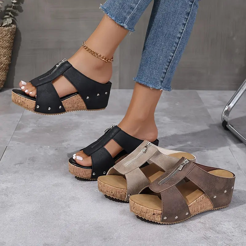 Womens Stylish Wedge Summer Slide Sandals